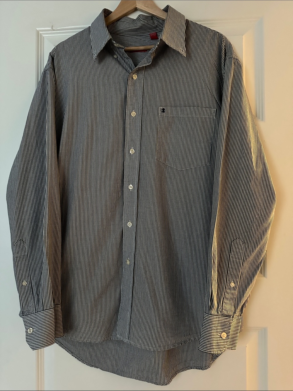 Izod Men’s Black and White Micro-Checked Dress Shirt